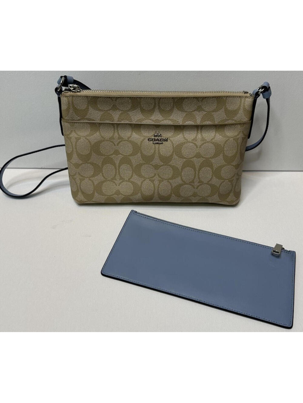Coach SIgnature East West Crossbody Handbag Light Khaki Pool Zip Pouch F58316 - Picture 2 of 9